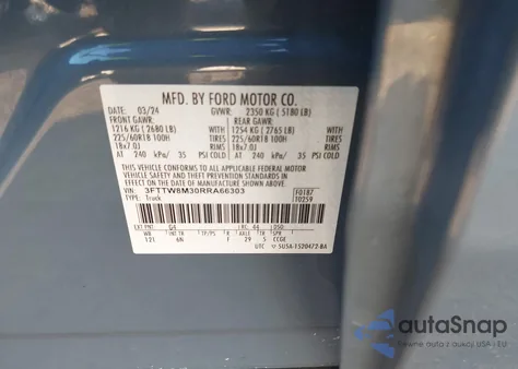 2024 Ford Maverick Lariat from USA, damaged, VIN 3FTTW8M30RRA66303